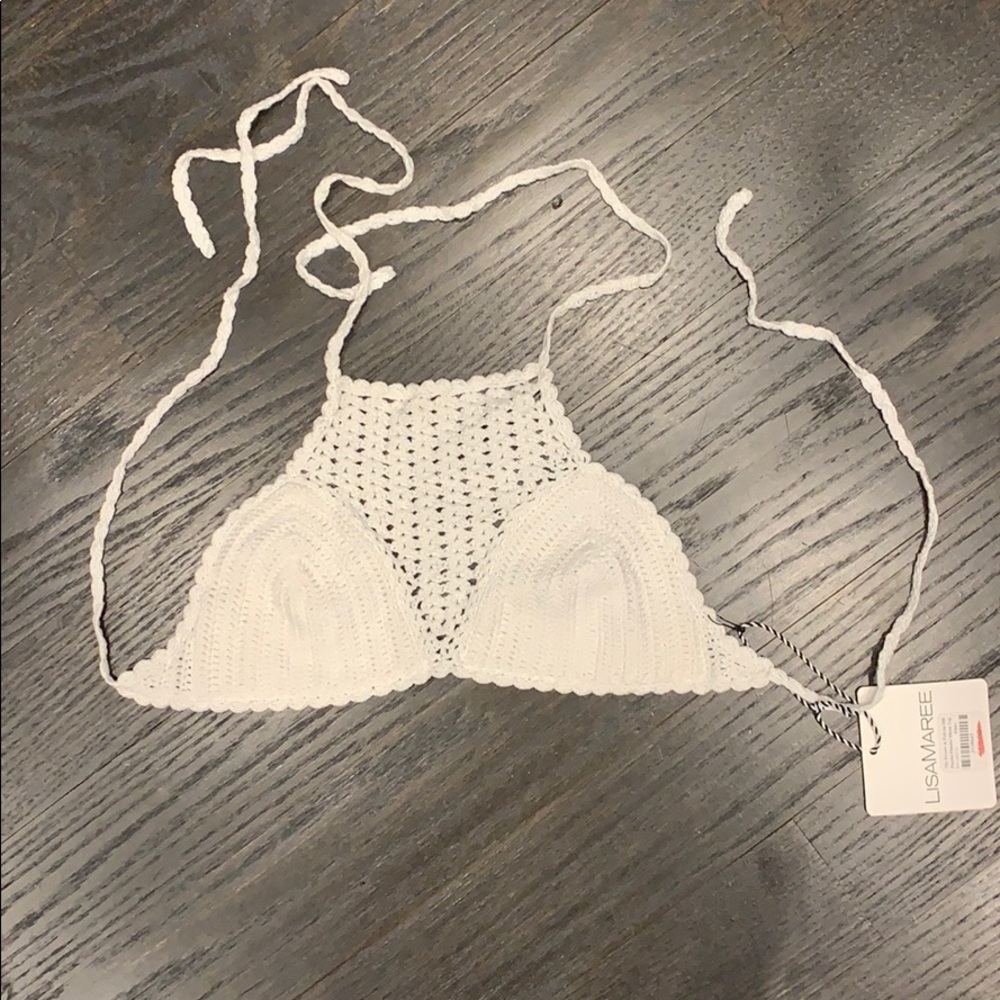 White Halter Crochet Bikini Top